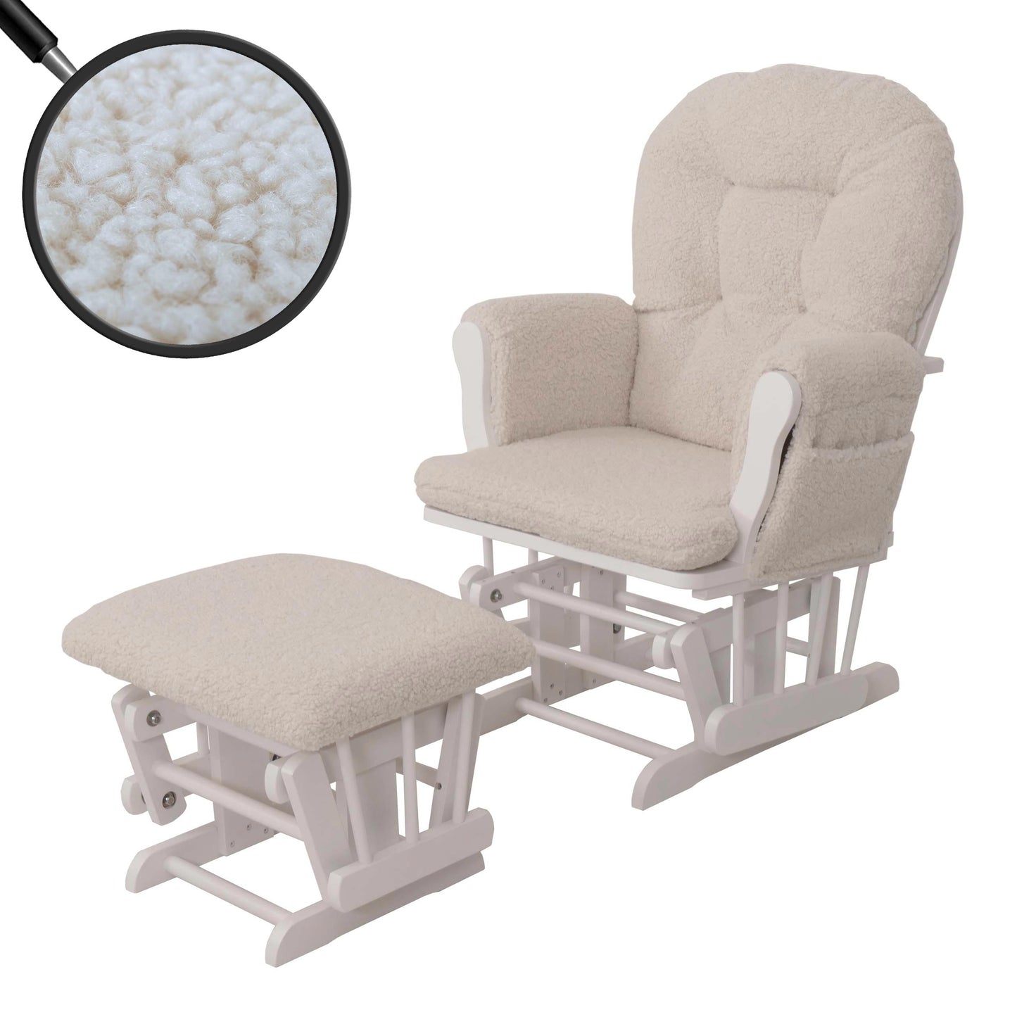 Cosmo Casa - Relax-Schommelstoel met Kruk - Bouclé Stof - Crème - Wit Frame