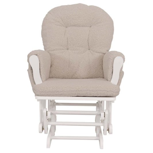 Cosmo Casa - Relax-Schommelstoel met Kruk - Bouclé Stof - Crème - Wit Frame