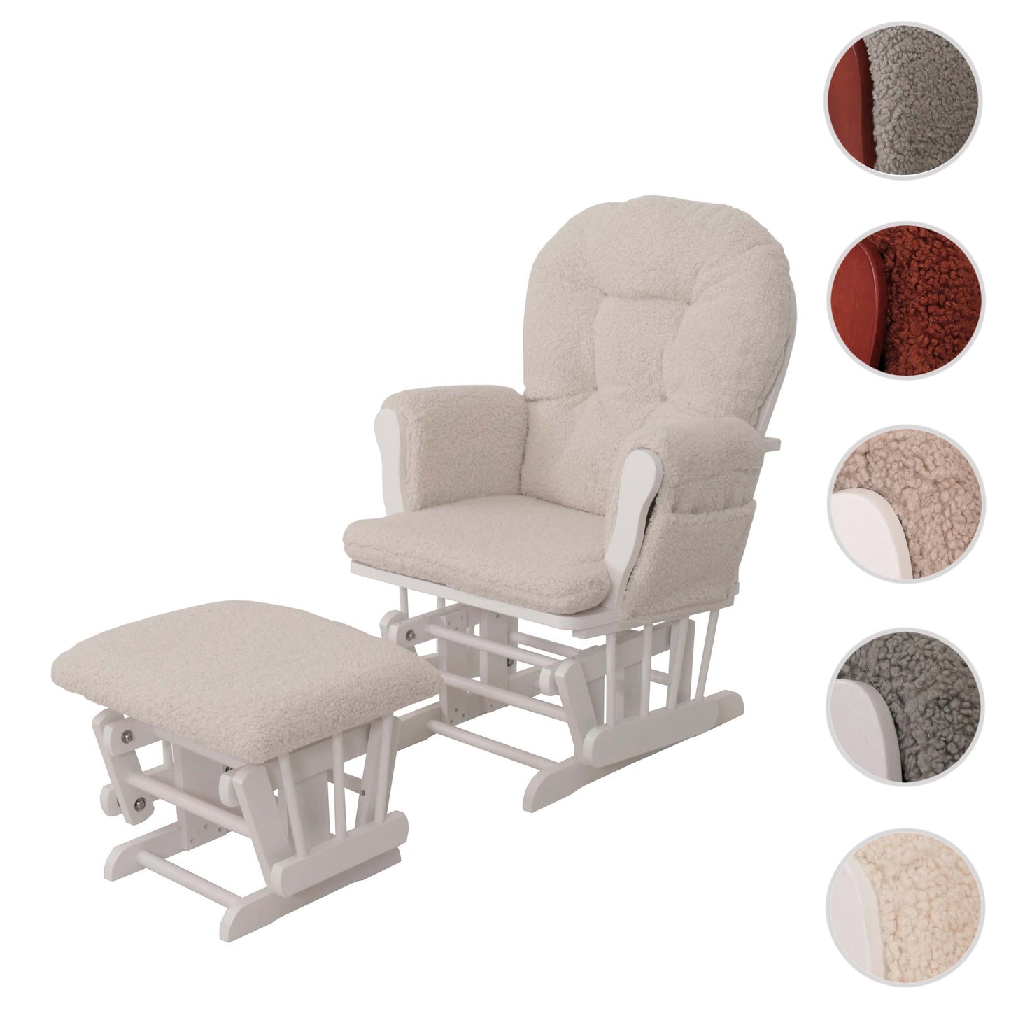 Cosmo Casa - Relax-Schommelstoel met Kruk - Bouclé Stof - Crème - Wit Frame