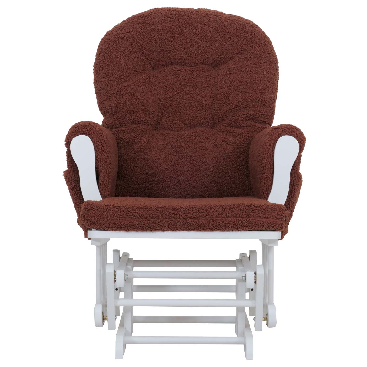 Cosmo Casa - Schommel Relaxstoel met Kruk - Bouclé Bekleding - Roestbruin - Wit Frame