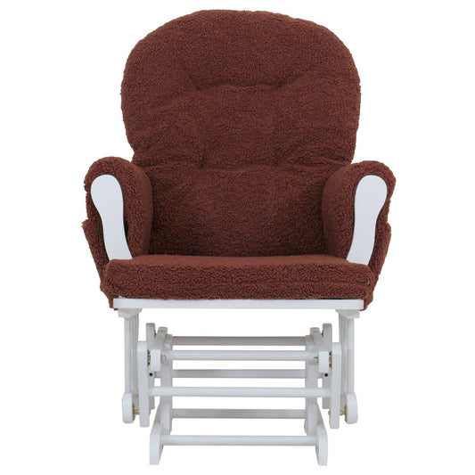 Cosmo Casa - Schommel Relaxstoel met Kruk - Bouclé Bekleding - Roestbruin - Wit Frame