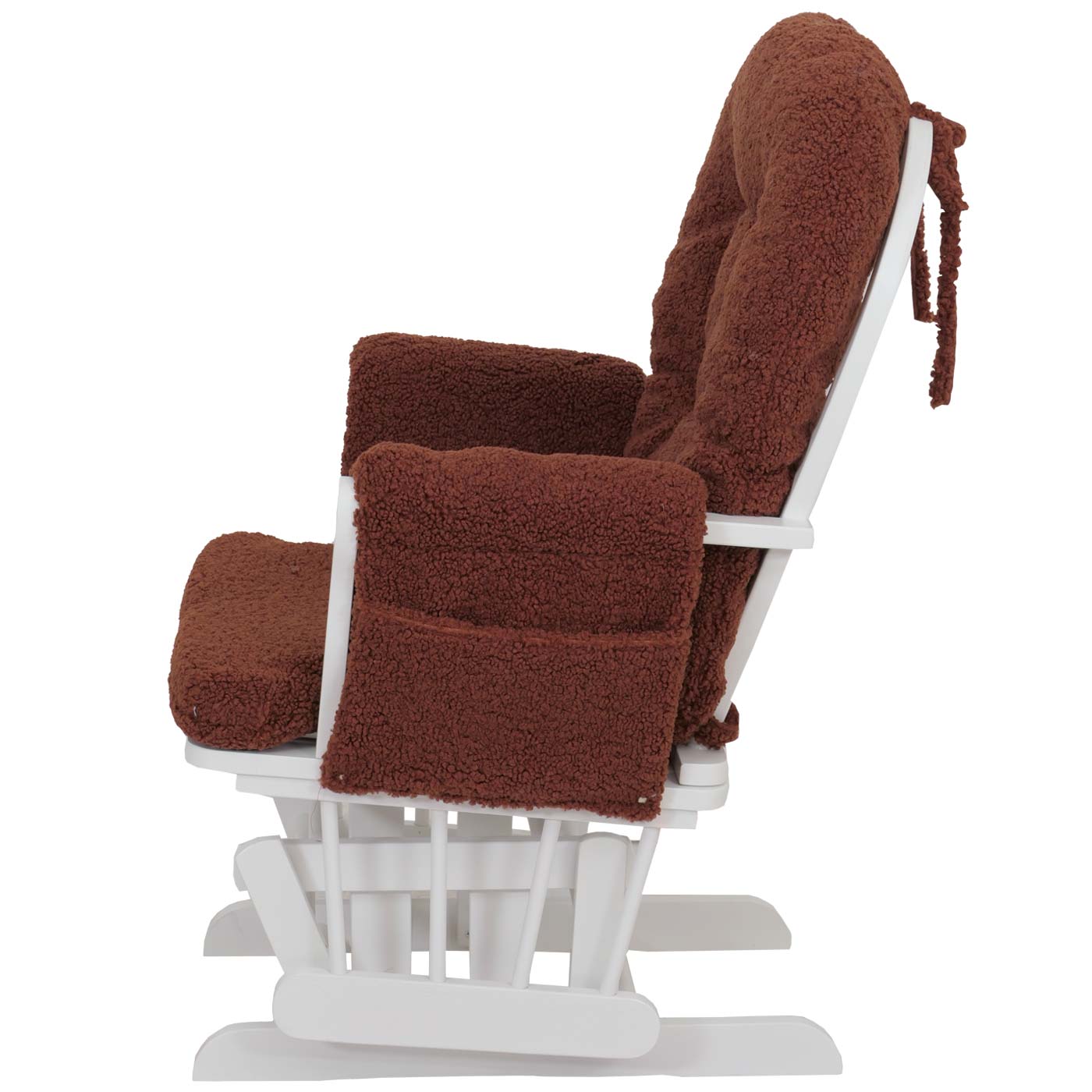 Cosmo Casa - Schommel Relaxstoel met Kruk - Bouclé Bekleding - Roestbruin - Wit Frame