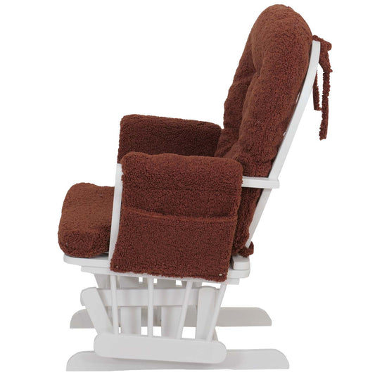 Cosmo Casa - Schommel Relaxstoel met Kruk - Bouclé Bekleding - Roestbruin - Wit Frame