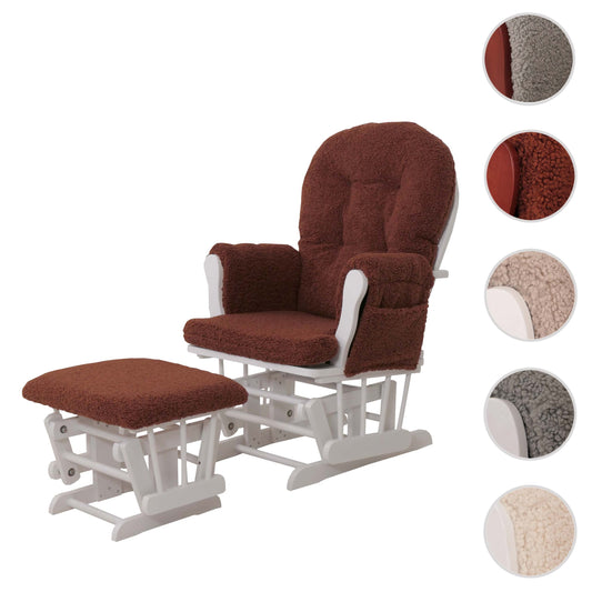 Cosmo Casa - Schommel Relaxstoel met Kruk - Bouclé Bekleding - Roestbruin - Wit Frame