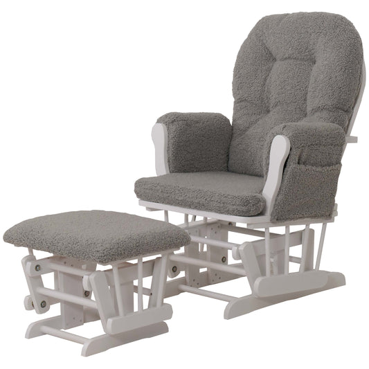 Cosmo Casa - Relax-Schommelstoel met Kruk - Bouclé Stof - Grijs - Wit Frame