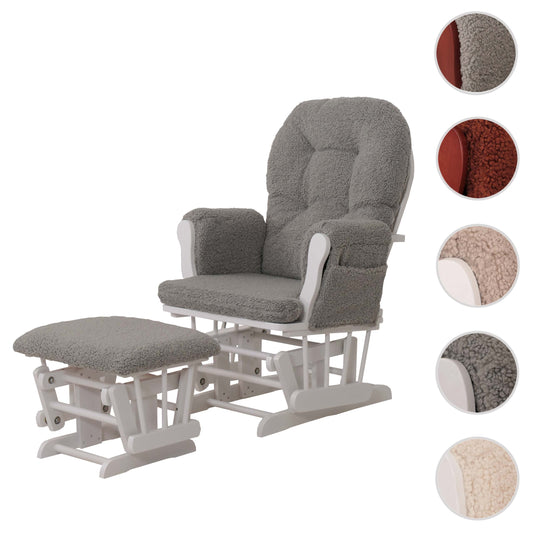 Cosmo Casa - Relax-Schommelstoel met Kruk - Bouclé Stof - Grijs - Wit Frame