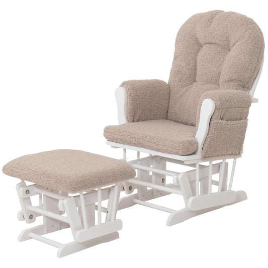 Cosmo Casa - Relax-Schommelstoel met Kruk - Bouclé Stof - Bruin - Wit Frame
