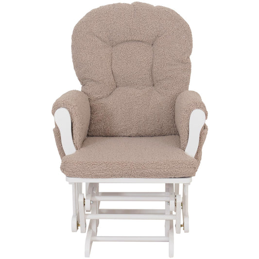 Cosmo Casa - Relax-Schommelstoel met Kruk - Bouclé Stof - Bruin - Wit Frame