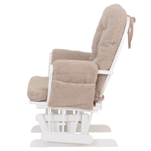 Cosmo Casa - Relax-Schommelstoel met Kruk - Bouclé Stof - Bruin - Wit Frame
