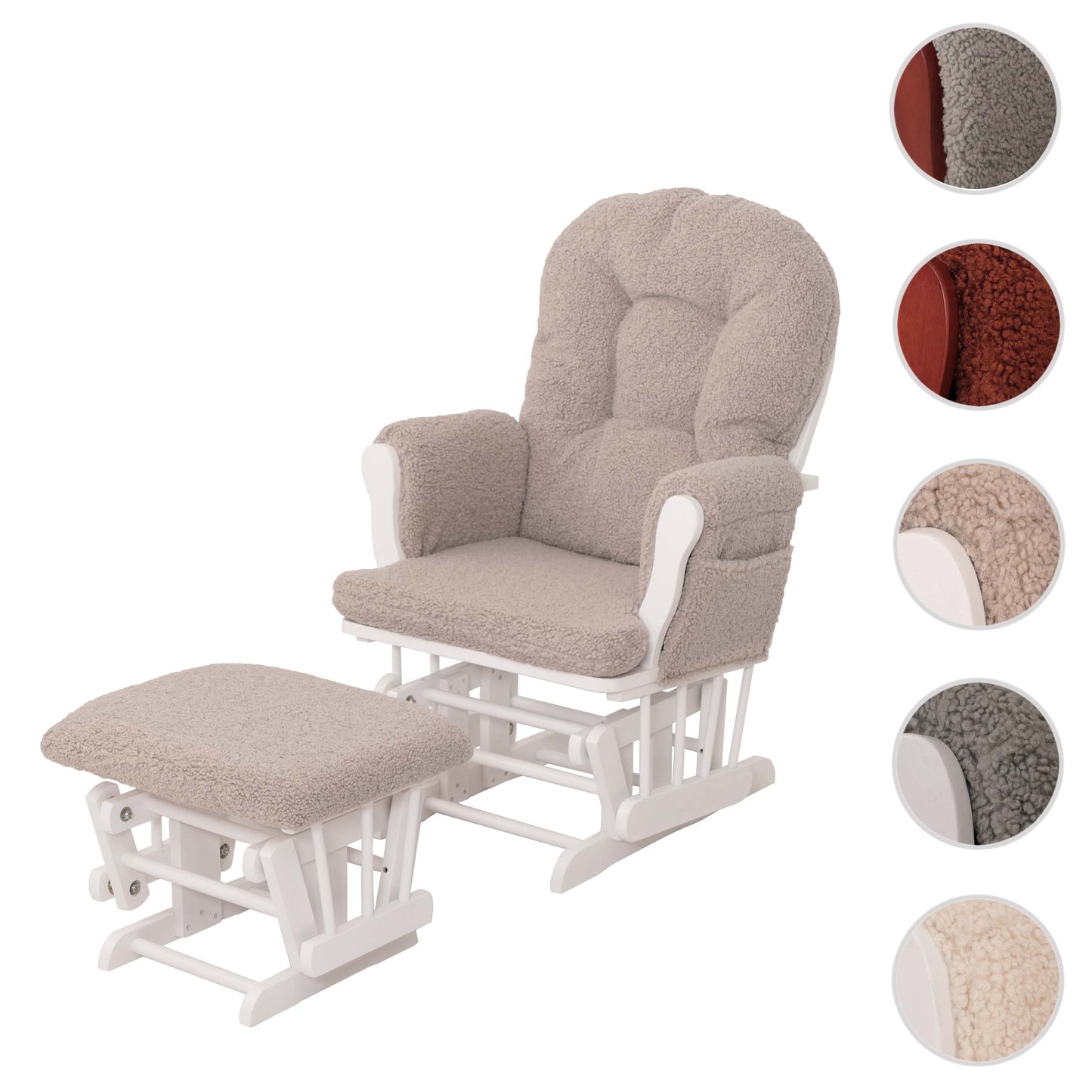 Cosmo Casa - Relax-Schommelstoel met Kruk - Bouclé Stof - Bruin - Wit Frame