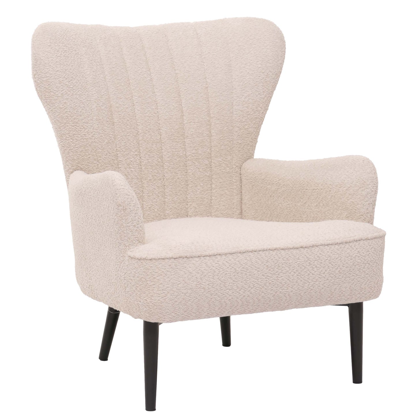 Cosmo Casa - Loungestoel - Cocktail-Vleugelfauteuil - Gestoffeerde Retro Vintage Stoel - Chenille Stof - 500gm - Crème-Beige