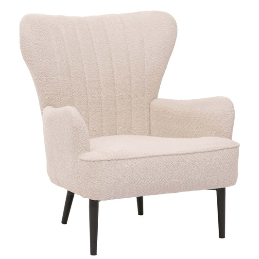 Cosmo Casa - Loungestoel - Cocktail-Vleugelfauteuil - Gestoffeerde Retro Vintage Stoel - Chenille Stof - 500gm - Crème-Beige
