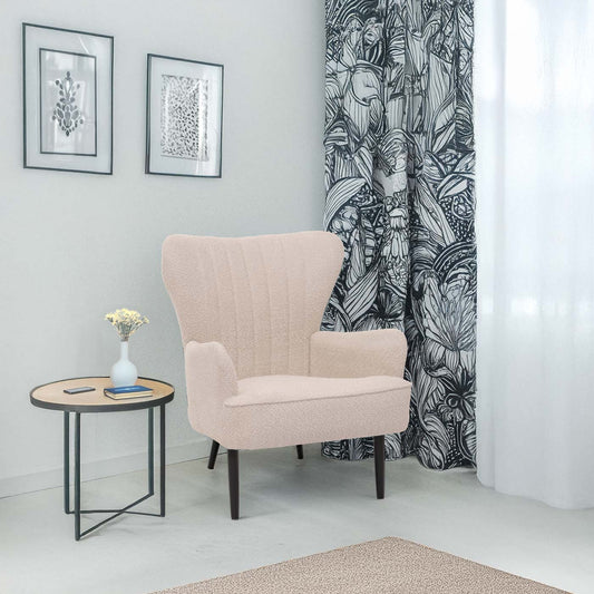 Cosmo Casa - Loungestoel - Cocktail-Vleugelfauteuil - Gestoffeerde Retro Vintage Stoel - Chenille Stof - 500gm - Crème-Beige