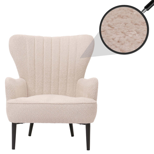 Cosmo Casa - Loungestoel - Cocktail-Vleugelfauteuil - Gestoffeerde Retro Vintage Stoel - Chenille Stof - 500gm - Crème-Beige