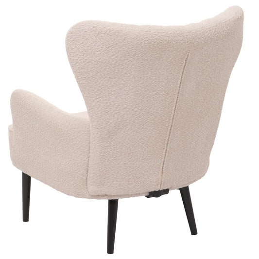 Cosmo Casa - Loungestoel - Cocktail-Vleugelfauteuil - Gestoffeerde Retro Vintage Stoel - Chenille Stof - 500gm - Crème-Beige