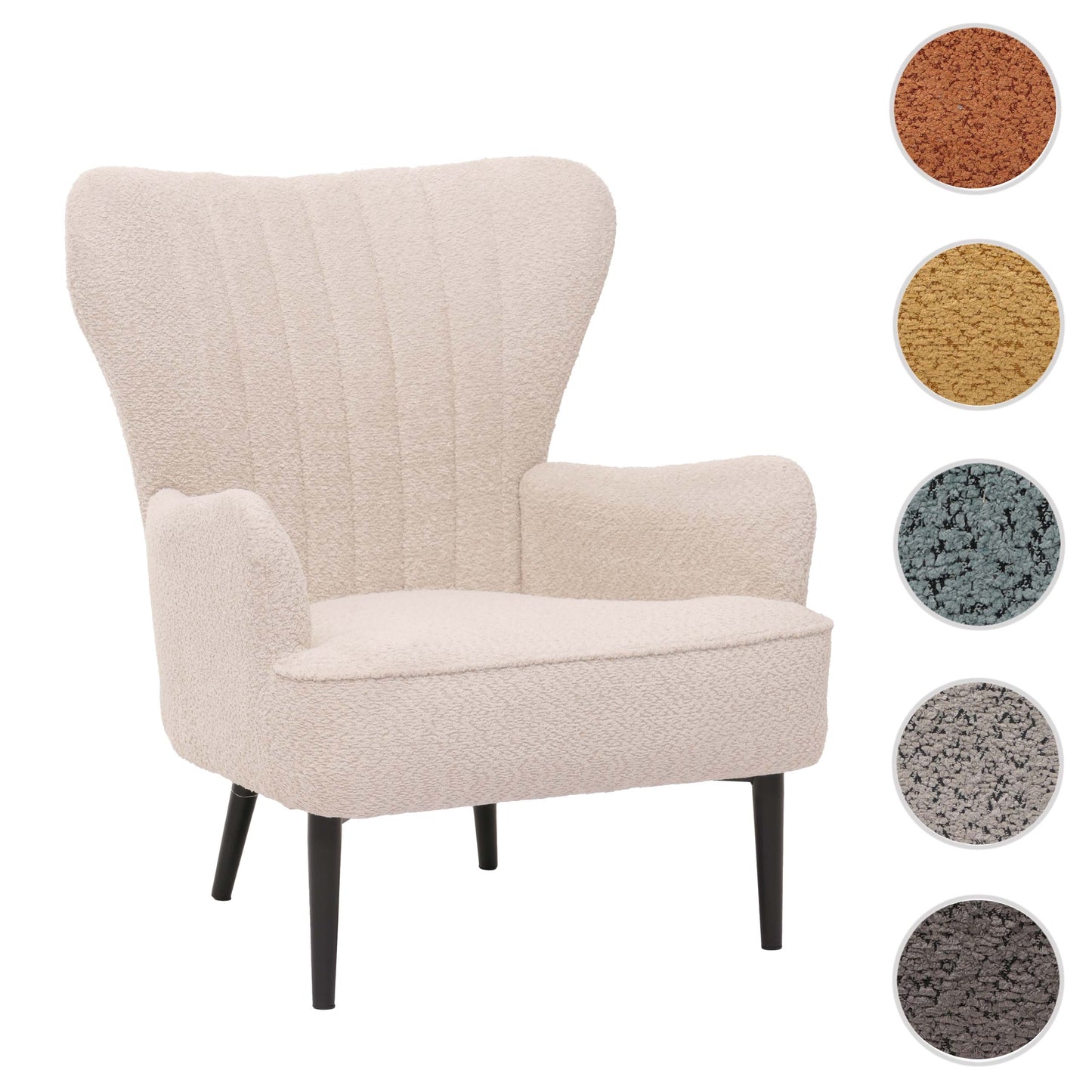 Cosmo Casa - Loungestoel - Cocktail-Vleugelfauteuil - Gestoffeerde Retro Vintage Stoel - Chenille Stof - 500gm - Crème-Beige