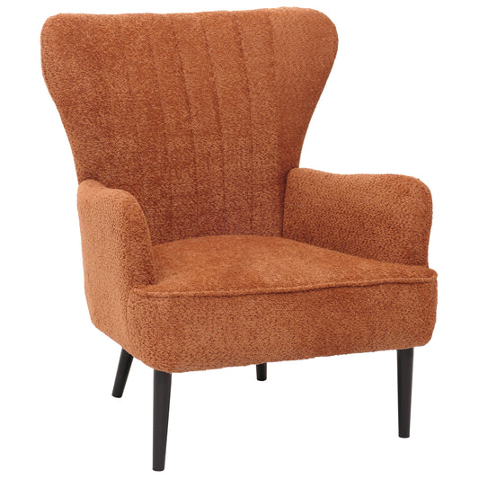 Cosmo Casa - Loungestoel - Cocktail-Vleugelfauteuil - Gestoffeerde Retro Vintage Stoel - Chenille Stof - 500gm - Oranje