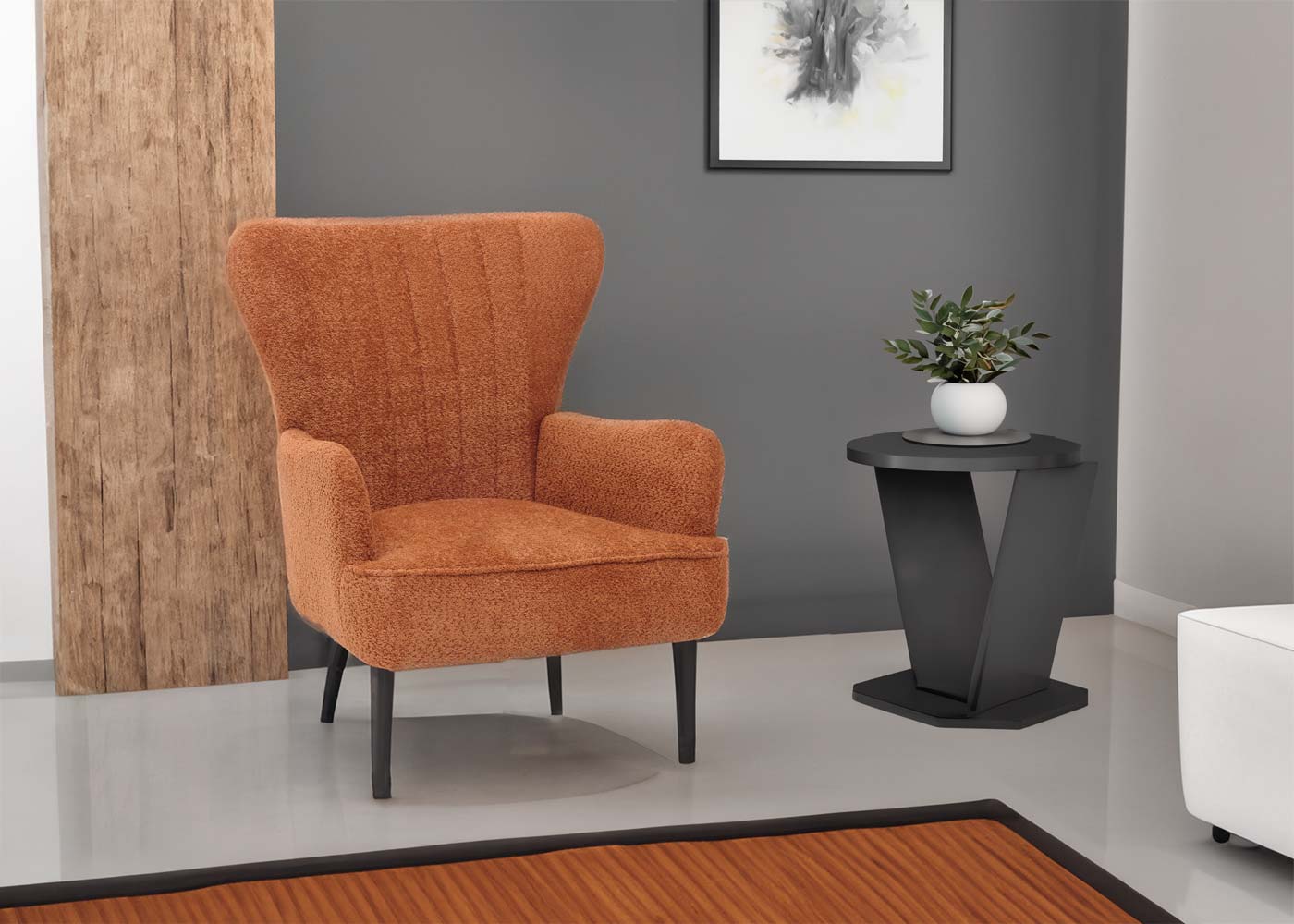 Cosmo Casa - Loungestoel - Cocktail-Vleugelfauteuil - Gestoffeerde Retro Vintage Stoel - Chenille Stof - 500gm - Oranje