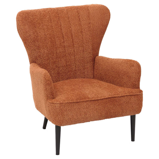 Cosmo Casa - Loungestoel - Cocktail-Vleugelfauteuil - Gestoffeerde Retro Vintage Stoel - Chenille Stof - 500gm - Oranje