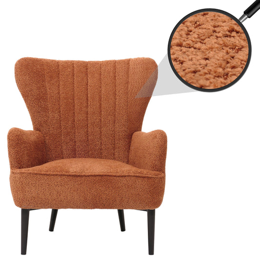 Cosmo Casa - Loungestoel - Cocktail-Vleugelfauteuil - Gestoffeerde Retro Vintage Stoel - Chenille Stof - 500gm - Oranje