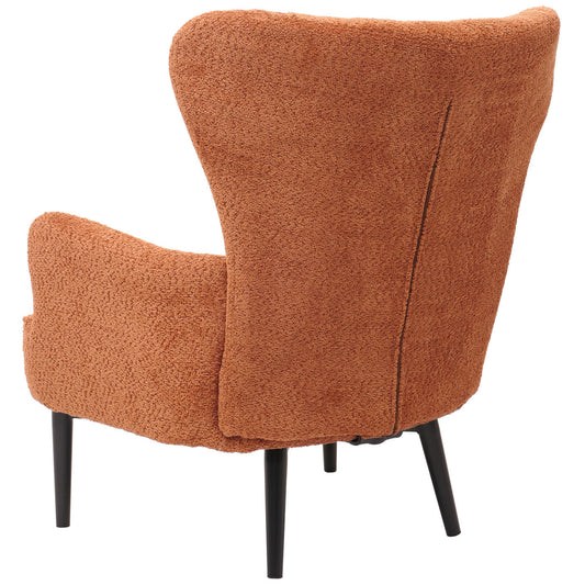 Cosmo Casa - Loungestoel - Cocktail-Vleugelfauteuil - Gestoffeerde Retro Vintage Stoel - Chenille Stof - 500gm - Oranje