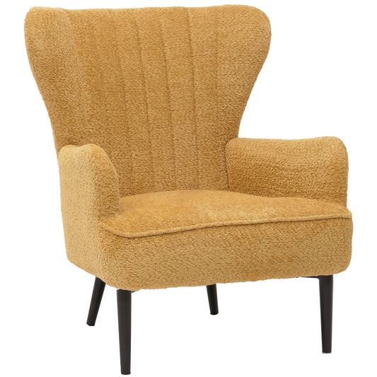 Cosmo Casa - Loungestoel - Cocktail-Vleugelfauteuil - Gestoffeerde Retro Vintage Stoel - Chenille Stof - 500gm - Geel