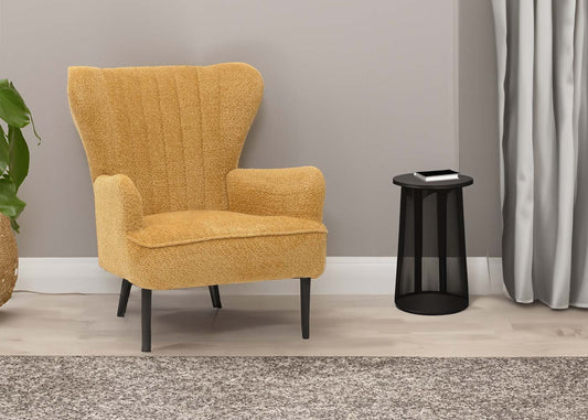 Cosmo Casa - Loungestoel - Cocktail-Vleugelfauteuil - Gestoffeerde Retro Vintage Stoel - Chenille Stof - 500gm - Geel