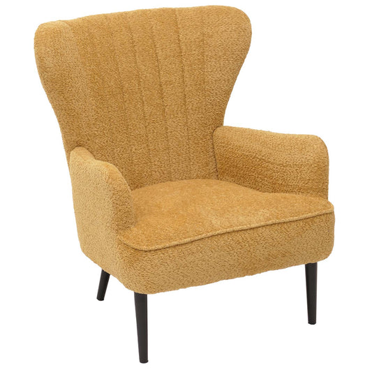Cosmo Casa - Loungestoel - Cocktail-Vleugelfauteuil - Gestoffeerde Retro Vintage Stoel - Chenille Stof - 500gm - Geel