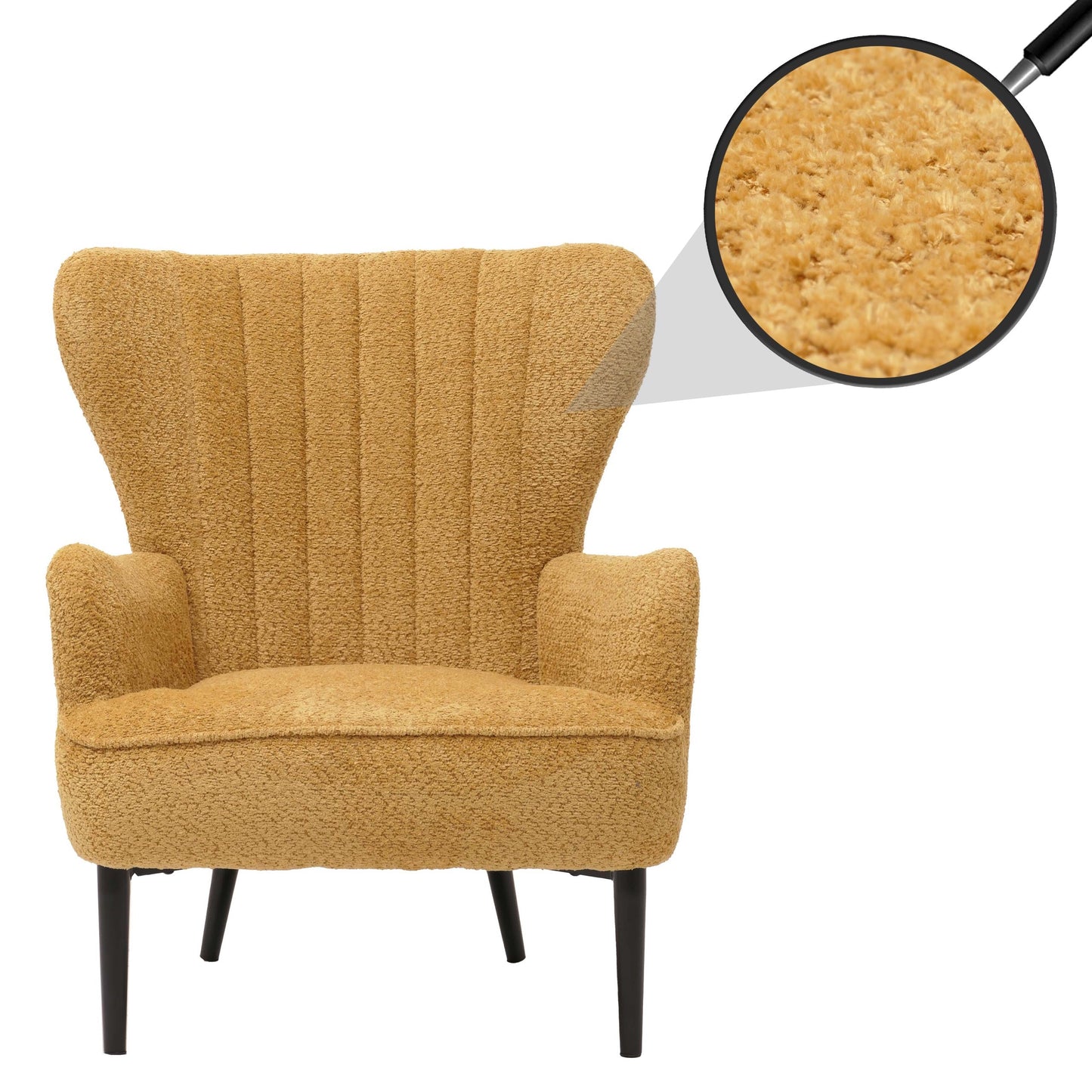Cosmo Casa - Loungestoel - Cocktail-Vleugelfauteuil - Gestoffeerde Retro Vintage Stoel - Chenille Stof - 500gm - Geel