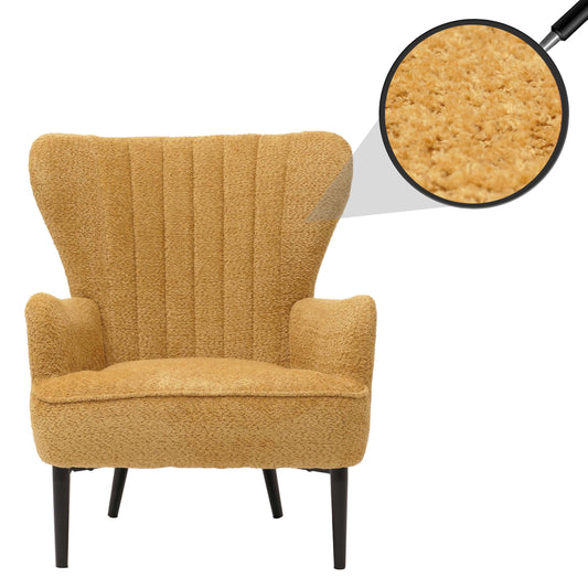 Cosmo Casa - Loungestoel - Cocktail-Vleugelfauteuil - Gestoffeerde Retro Vintage Stoel - Chenille Stof - 500gm - Geel