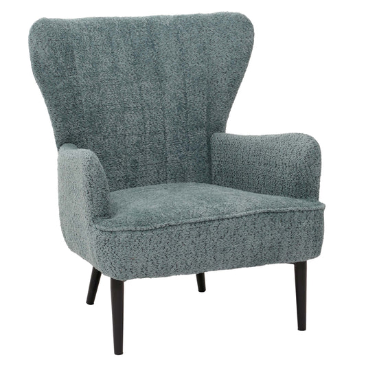 Cosmo Casa - Loungestoel - Cocktail-Vleugelfauteuil - Gestoffeerde Retro Vintage Stoel - Chenille Stof - 500gm - Blauwgroen