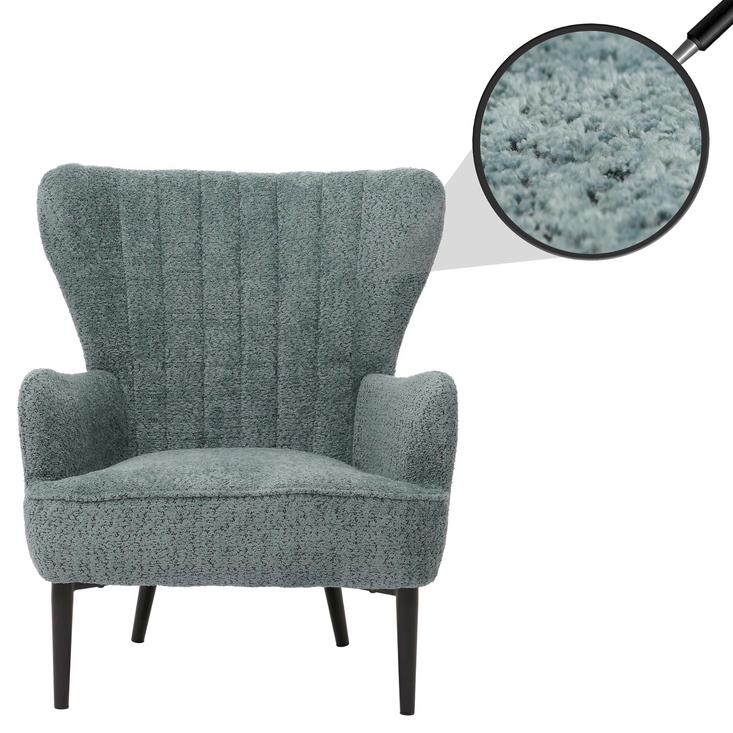 Cosmo Casa - Loungestoel - Cocktail-Vleugelfauteuil - Gestoffeerde Retro Vintage Stoel - Chenille Stof - 500gm - Blauwgroen
