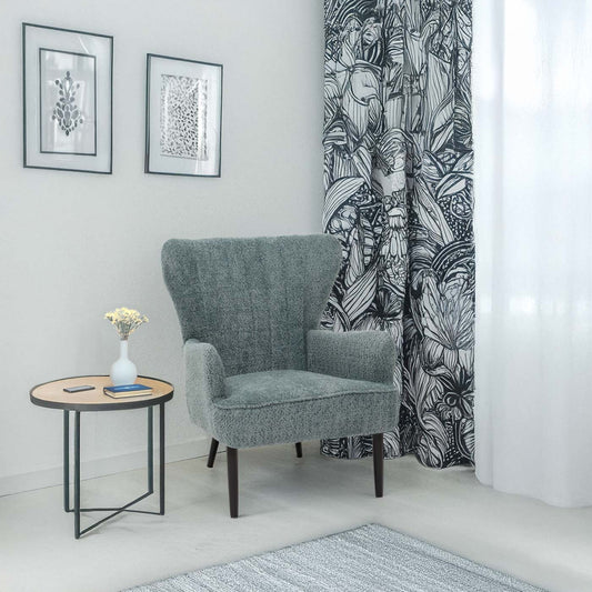 Cosmo Casa - Loungestoel - Cocktail-Vleugelfauteuil - Gestoffeerde Retro Vintage Stoel - Chenille Stof - 500gm - Blauwgroen