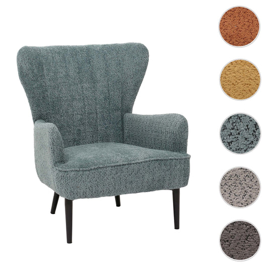 Cosmo Casa - Loungestoel - Cocktail-Vleugelfauteuil - Gestoffeerde Retro Vintage Stoel - Chenille Stof - 500gm - Blauwgroen