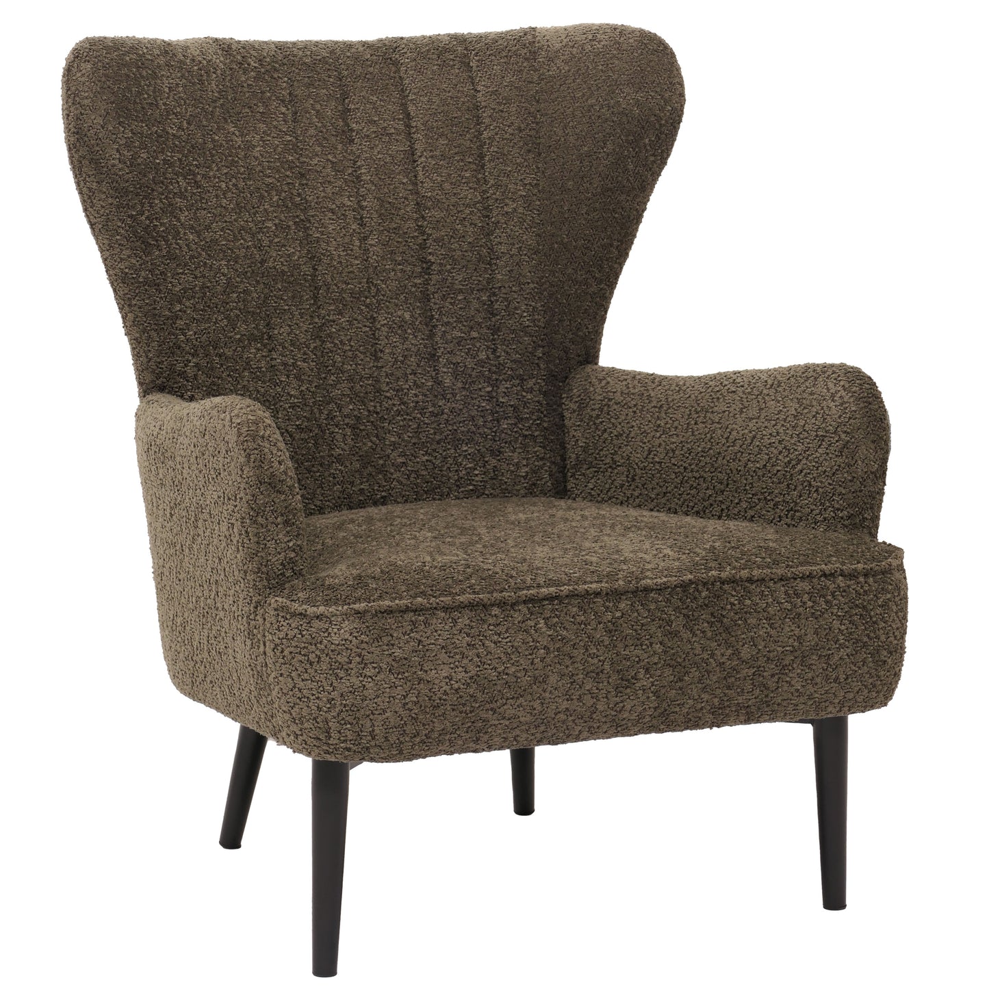 Cosmo Casa - Loungestoel - Cocktail-Vleugelfauteuil - Gestoffeerde Retro Vintage Stoel - Chenille Stof - 500gm - Groenbruin