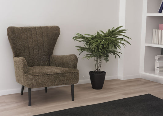 Cosmo Casa - Loungestoel - Cocktail-Vleugelfauteuil - Gestoffeerde Retro Vintage Stoel - Chenille Stof - 500gm - Groenbruin