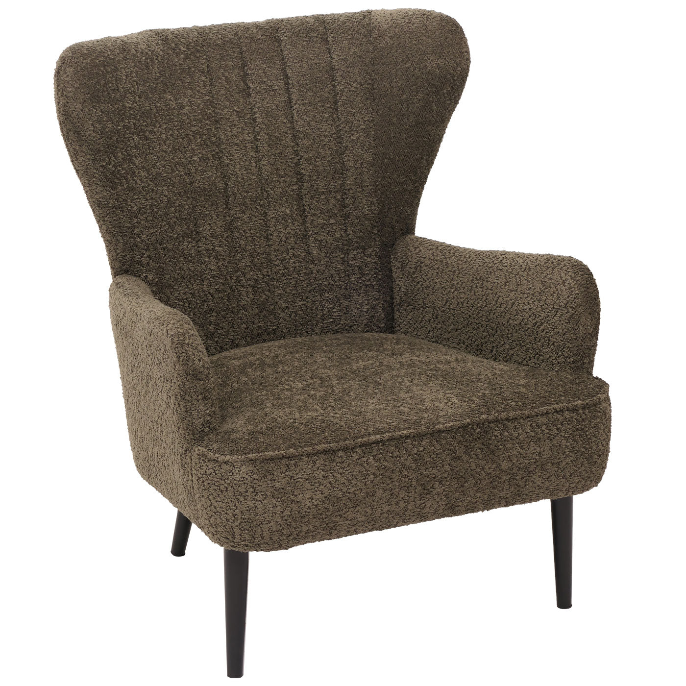 Cosmo Casa - Loungestoel - Cocktail-Vleugelfauteuil - Gestoffeerde Retro Vintage Stoel - Chenille Stof - 500gm - Groenbruin