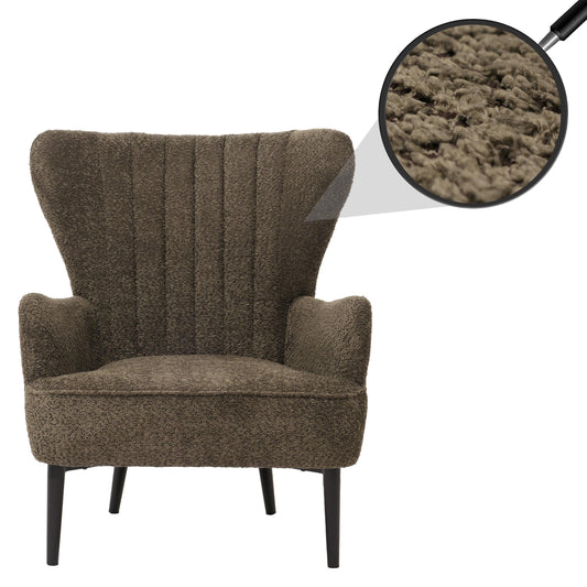 Cosmo Casa - Loungestoel - Cocktail-Vleugelfauteuil - Gestoffeerde Retro Vintage Stoel - Chenille Stof - 500gm - Groenbruin