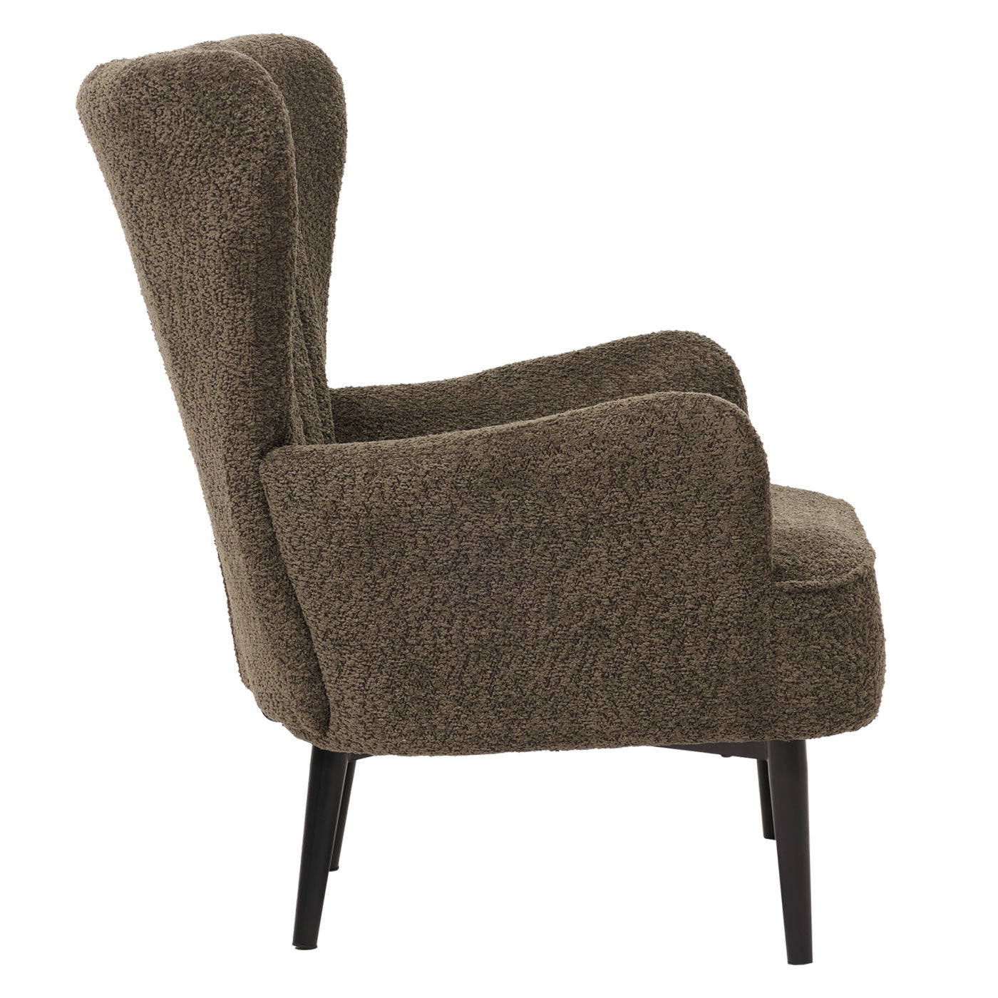 Cosmo Casa - Loungestoel - Cocktail-Vleugelfauteuil - Gestoffeerde Retro Vintage Stoel - Chenille Stof - 500gm - Groenbruin