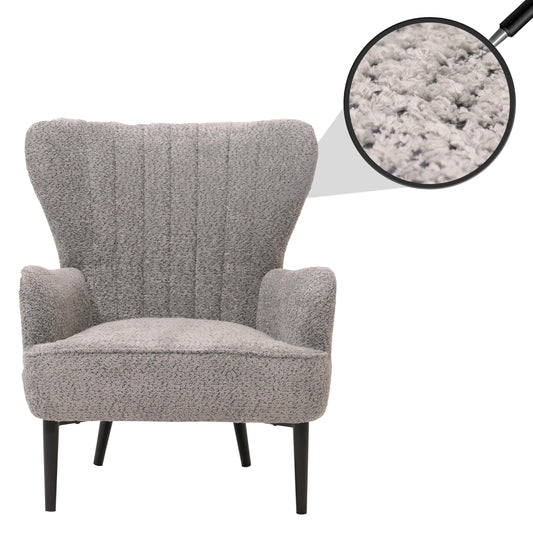 Cosmo Casa - Loungestoel - Cocktail-Vleugelfauteuil - Gestoffeerde Retro Vintage Stoel - Chenille Stof - 500gm - Grijs