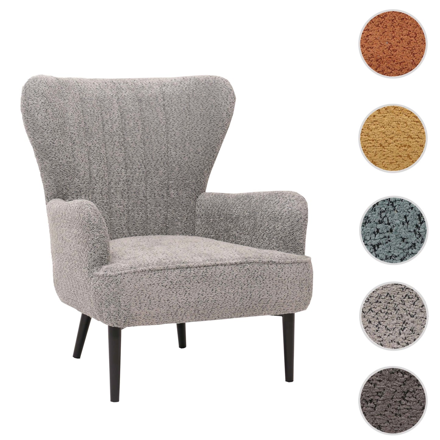 Cosmo Casa - Loungestoel - Cocktail-Vleugelfauteuil - Gestoffeerde Retro Vintage Stoel - Chenille Stof - 500gm - Grijs