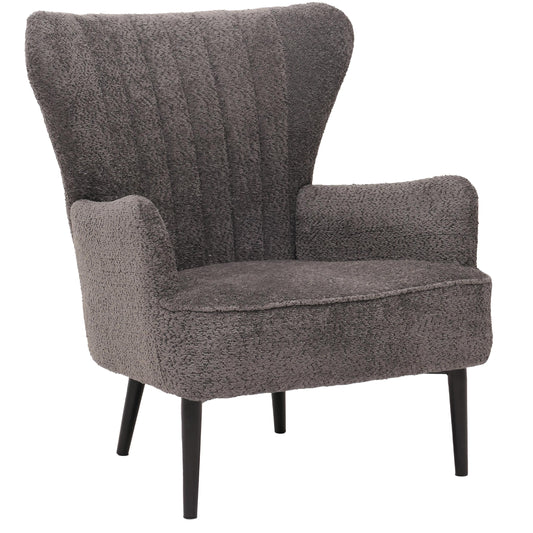 Cosmo Casa - Loungestoel - Cocktail-Vleugelfauteuil - Gestoffeerde Retro Vintage Stoel - Chenille Stof - 500gm - Donkergrijs