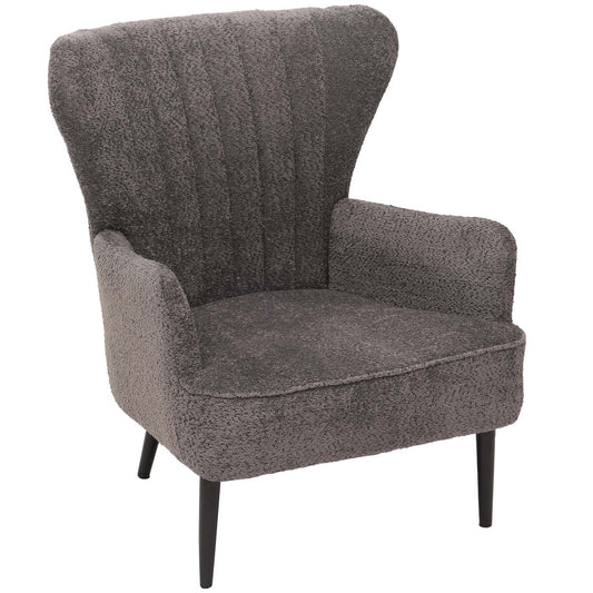 Cosmo Casa - Loungestoel - Cocktail-Vleugelfauteuil - Gestoffeerde Retro Vintage Stoel - Chenille Stof - 500gm - Donkergrijs