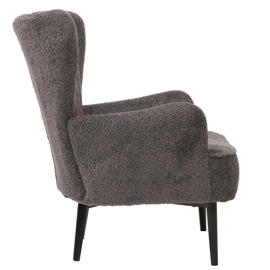 Cosmo Casa - Loungestoel - Cocktail-Vleugelfauteuil - Gestoffeerde Retro Vintage Stoel - Chenille Stof - 500gm - Donkergrijs