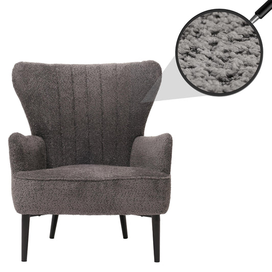 Cosmo Casa - Loungestoel - Cocktail-Vleugelfauteuil - Gestoffeerde Retro Vintage Stoel - Chenille Stof - 500gm - Donkergrijs