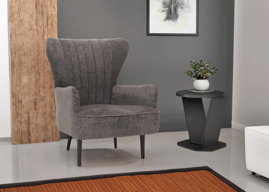 Cosmo Casa - Loungestoel - Cocktail-Vleugelfauteuil - Gestoffeerde Retro Vintage Stoel - Chenille Stof - 500gm - Donkergrijs