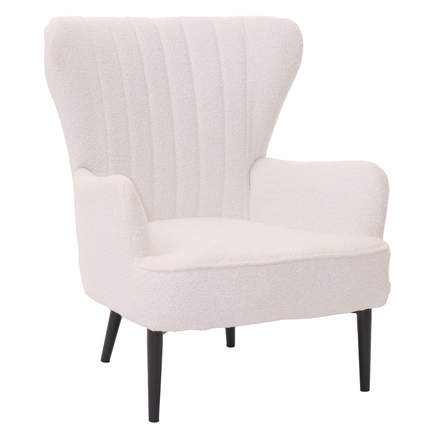 Cosmo Casa - Loungestoel - Cocktail-Vleugelfauteuil - Gestoffeerde Retro Vintage Stoel - Boucle Stof - 600gm - Wit