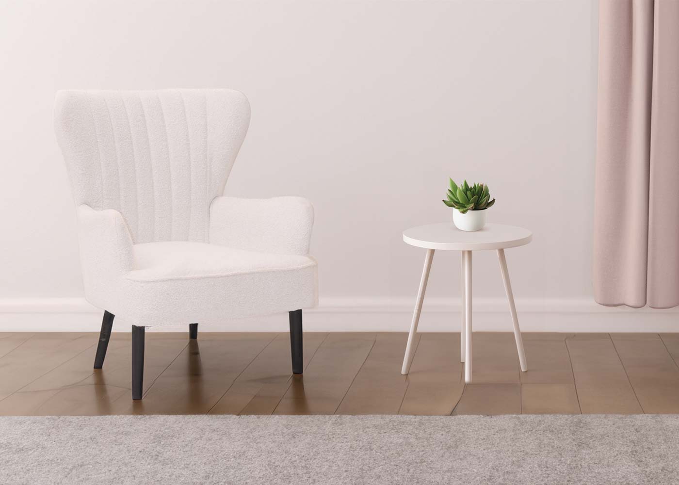 Cosmo Casa - Loungestoel - Cocktail-Vleugelfauteuil - Gestoffeerde Retro Vintage Stoel - Boucle Stof - 600gm - Wit