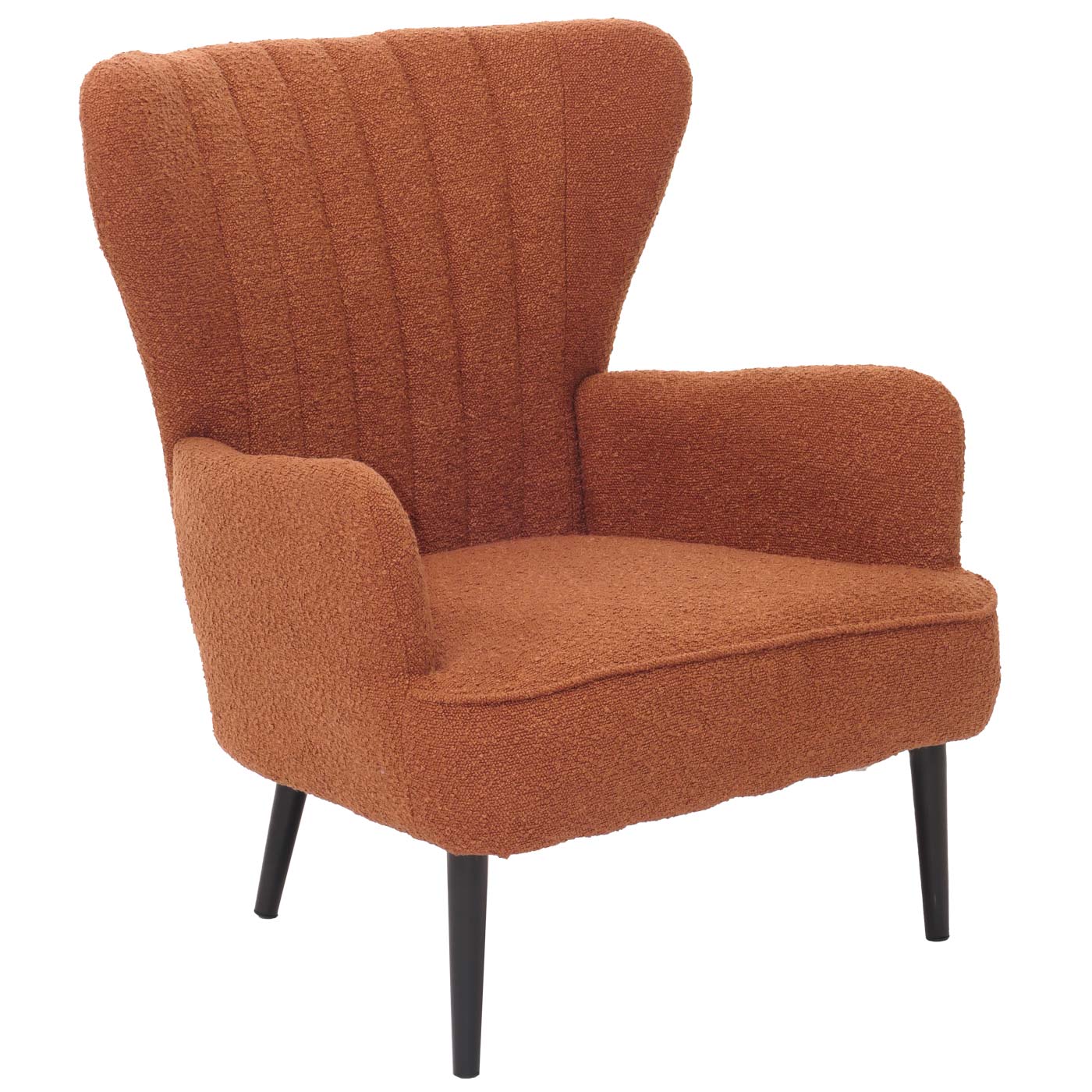 Cosmo Casa - Loungestoel - Cocktail-Vleugelfauteuil - Gestoffeerde Retro Vintage Stoel - Boucle Stof - 600gm - Terracotta