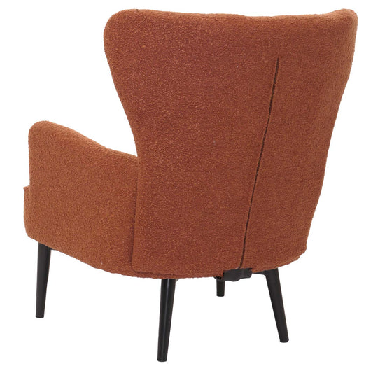 Cosmo Casa - Loungestoel - Cocktail-Vleugelfauteuil - Gestoffeerde Retro Vintage Stoel - Boucle Stof - 600gm - Terracotta